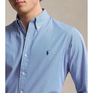 Polo Ralph Lauren Men's Classic Fit Stretch Poplin Shirt Blue Hairline Stripe XL